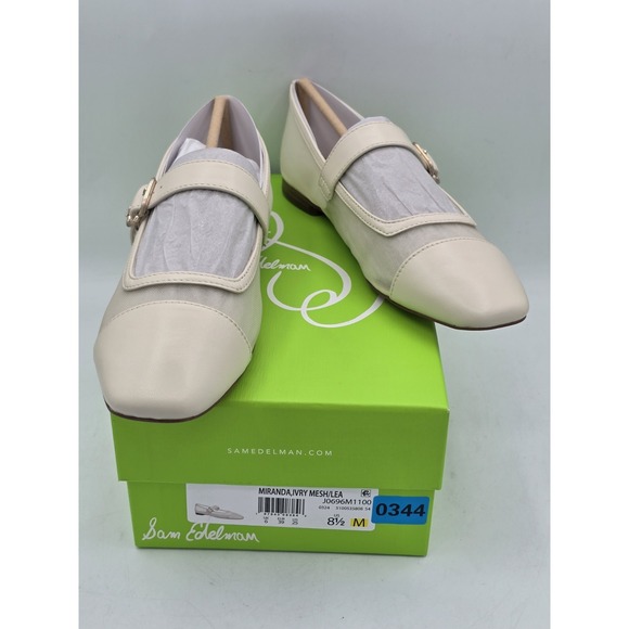 Sam Edelman Women's Miranda Mary Jane Flats Ivory White Mesh - Sz 8.5 - NIB‎